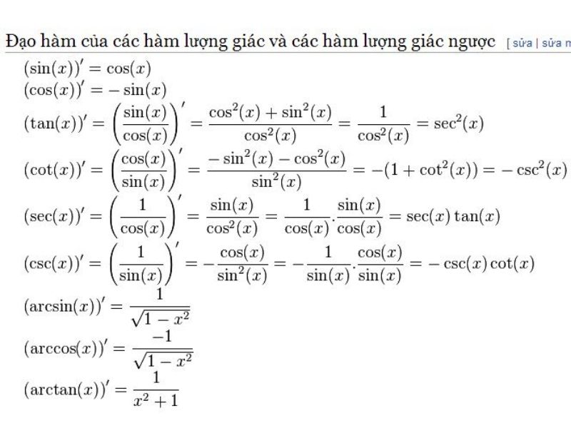 Đạo hàm lượng giác