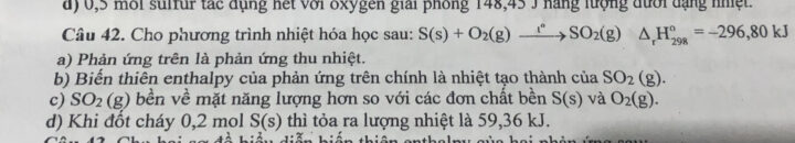 Bảng giải chi tiết bài tập nhiệt hóa học SO2