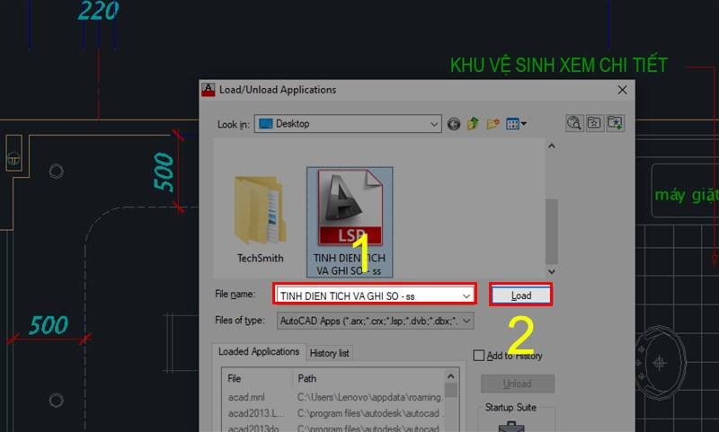 Chọn và tải file Lisp đo diện tích vào môi trường làm việc của AutoCAD 2007