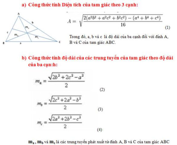 Công thức Heron mở rộng tính diện tích tam giác từ 3 đường trung tuyến