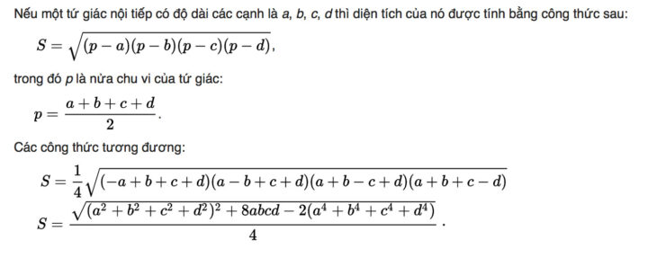 Diện tích tứ giác nội tiếp theo công thức Brahmagupta