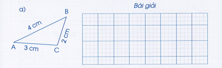 Hình tam giác ABC với các cạnh 2cm, 3cm, 4cm minh họa cách tính chu vi