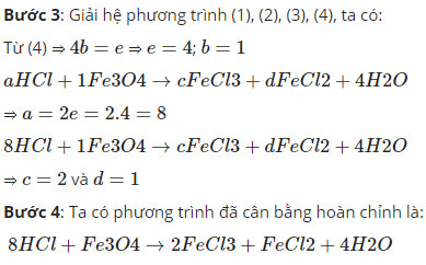 Kết quả cân bằng phương trình đại số với các hệ số