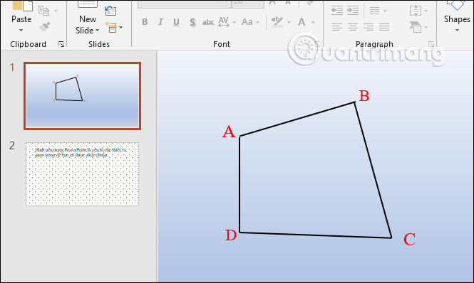 Minh họa một hình tứ giác ABCD tổng quát với các cạnh và đường chéo, giúp hiểu rõ cách tính diện tích hình ABMND.