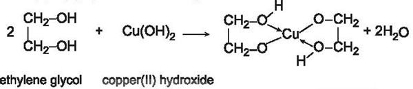 Phản ứng của ethylene glycol với đồng(II) hydroxit tạo dung dịch xanh lam