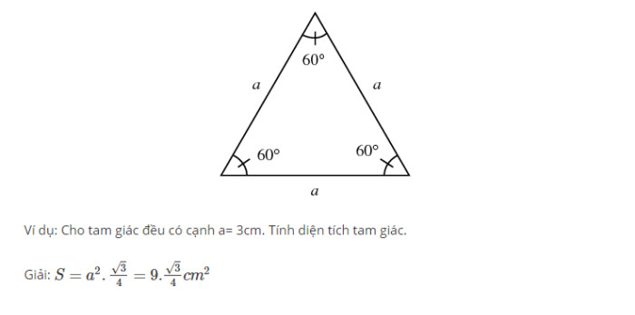 Sơ đồ công thức tính diện tích tam giác đều với cạnh a