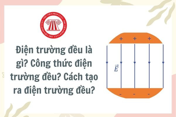 Sơ đồ minh họa điện trường đều giữa hai bản tụ, áp dụng công thức tính điện trường đều.