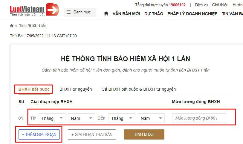 Truy cập hệ thống tính bảo hiểm xã hội một lần của LuatVietNam