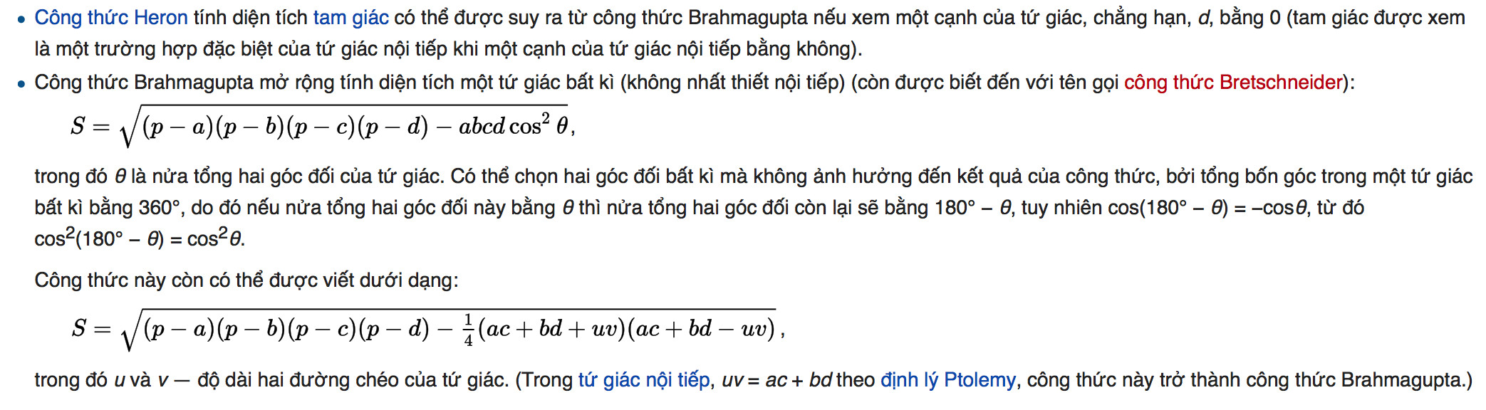 Tứ giác tổng quát với công thức Bretschneider