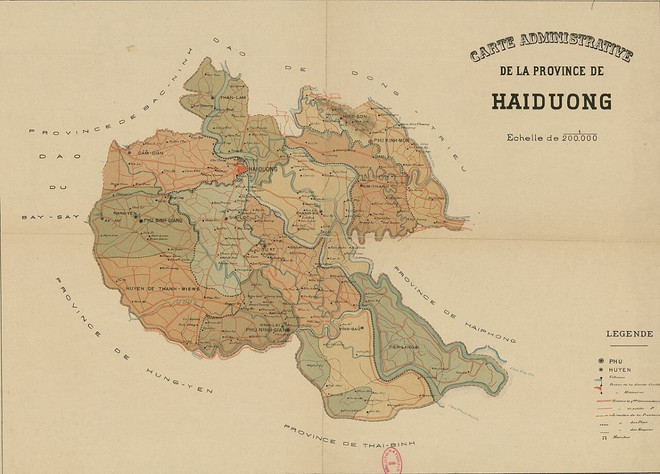 Bản đồ tỉnh Hải Dương năm 1891, thể hiện sự thay đổi về địa giới hành chính.