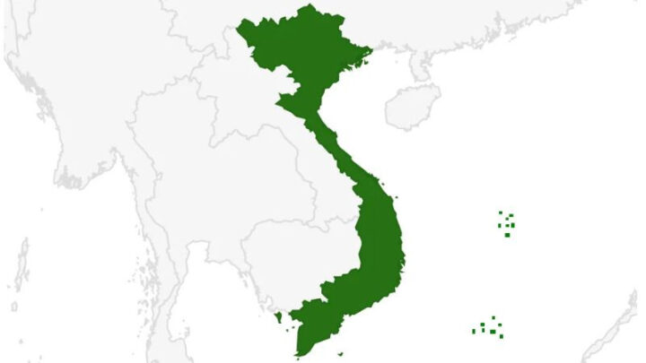 Bản đồ tổng quan diện tích Việt Nam và phân bố các tỉnh thành.