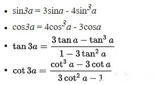 Bảng công thức nhân ba lượng giác lớp 10