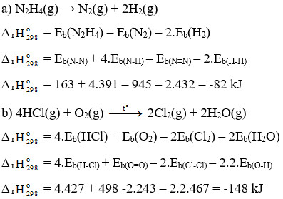 Bảng giá trị năng lượng liên kết chuẩn dùng trong công thức tính delta rH°298.