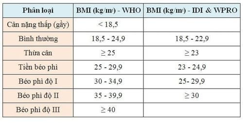Bảng phân loại chỉ số BMI giúp xác định thể trạng gầy béo và cân nặng lý tưởng