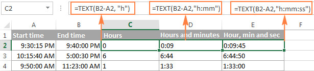 Biểu đồ minh họa công thức tính chênh lệch giờ trong Excel bằng hàm TEXT