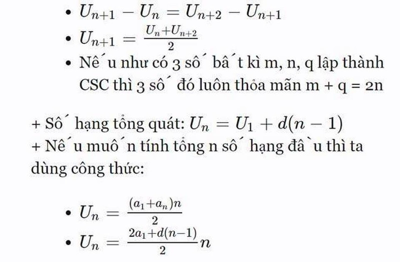 Biểu đồ thể hiện các tính chất quan trọng và công thức tính số hạng tổng quát của cấp số cộng