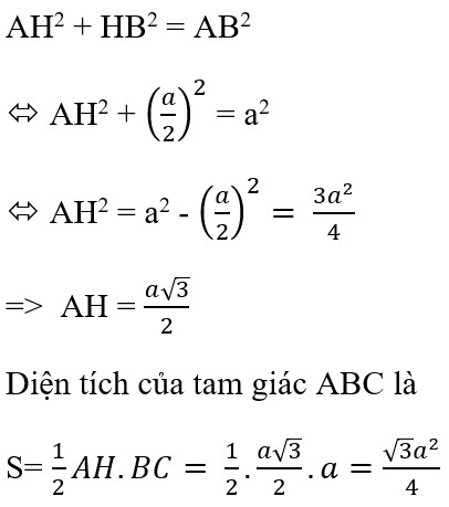 Các bước giải chi tiết áp dụng định lý Pythagoras để tìm đường cao và công thức tính diện tích tam giác đều cạnh a.