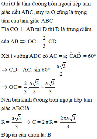 Các bước giải chi tiết để tính chu vi đường tròn ngoại tiếp tam giác đều