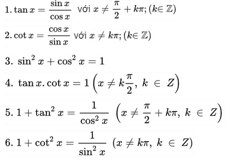 Các công thức lượng giác cơ bản quan trọng cần nhớ để tính sin cos tan cot