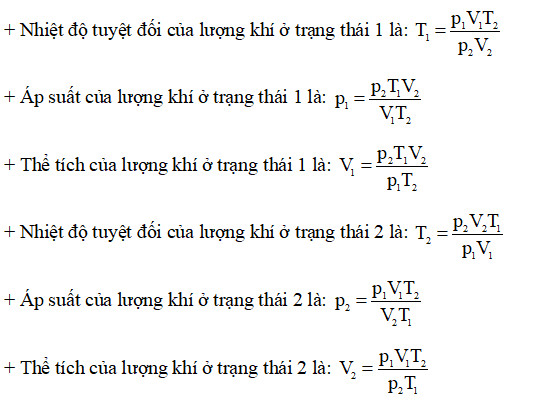 Các công thức suy ra từ phương trình trạng thái khí lý tưởng