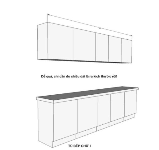 Cách tính mét tới tủ bếp chữ I