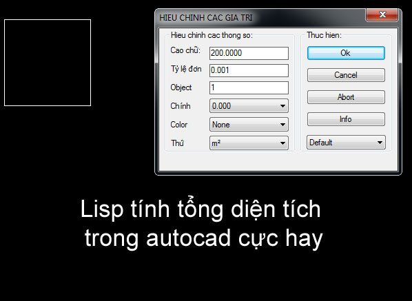 Cài đặt tùy chỉnh hiển thị kết quả Lisp S2A để tính diện tích trong AutoCAD