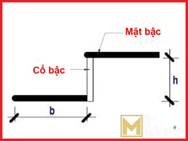 Cấu tạo cơ bản của cầu thang với các bộ phận mặt bậc, cổ bậc và chiếu nghỉ