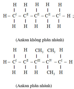 Cấu trúc ankan minh họa bậc cacbon (bậc I, II, III, IV)