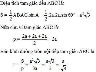 Công thức bán kính nội tiếp của tam giác đều với chiều cao và tâm I