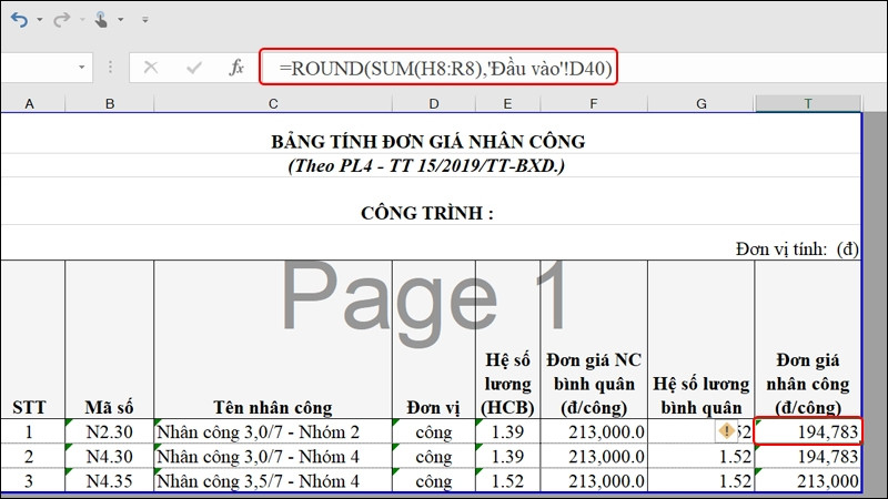Công thức đã hiển thị lại sau khi bỏ bảo vệ trang tính Excel.