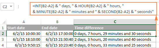 Công thức tính chênh lệch thời gian chi tiết trong Excel