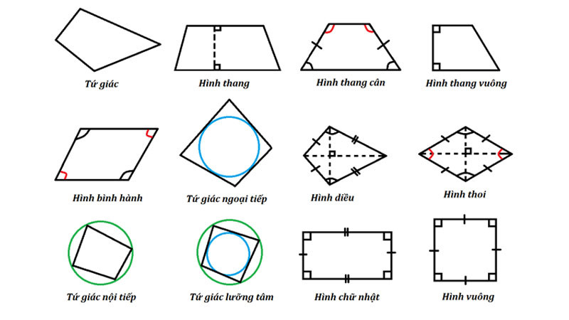 Công thức tính chu vi tứ giác đặc biệt