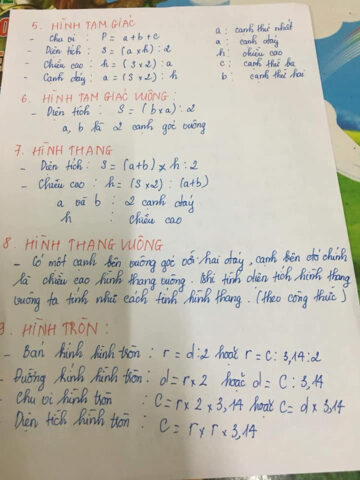 Công thức tính diện tích các hình học cơ bản