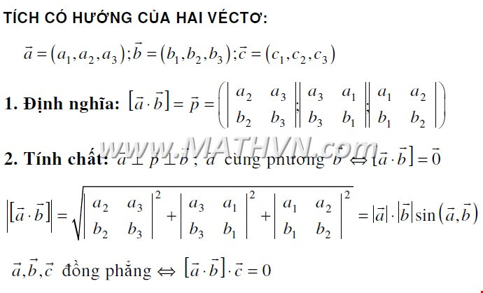 Công thức tính tích có hướng và liên hệ với tích vô hướng 12
