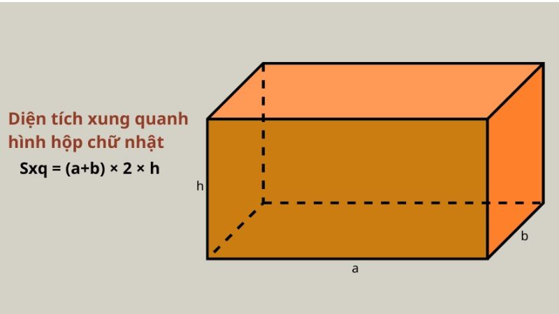 Công thức và minh họa cách tính diện tích xung quanh hình hộp chữ nhật