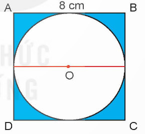 diện tích phần màu xanh trong hình vuông với góc tròn