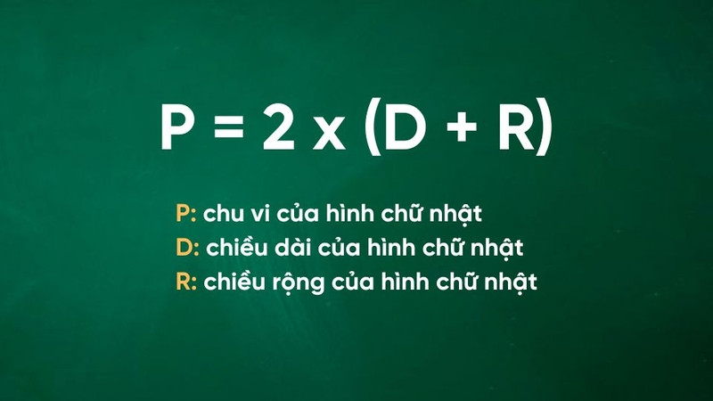 Ghi chép công thức cách tính chu vi hình chữ nhật trên sách vở