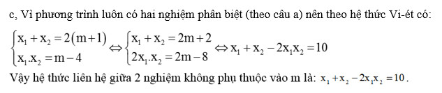 Giải bài tập tìm biểu thức liên hệ giữa hai nghiệm không phụ thuộc tham số m