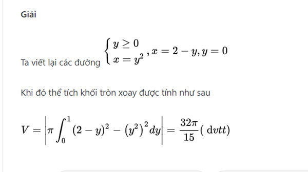 Giải pháp cho ví dụ 3 về thể tích khối tròn xoay quay quanh trục Oy