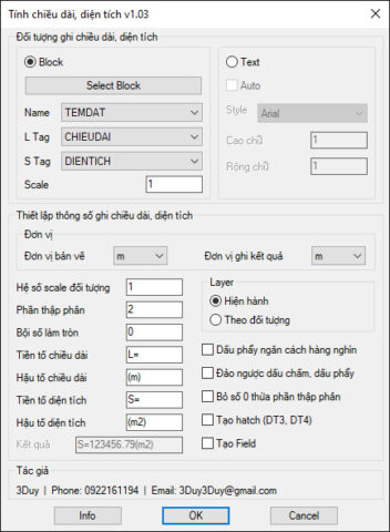 Giao diện cài đặt Lisp tính diện tích vùng hatch DTL