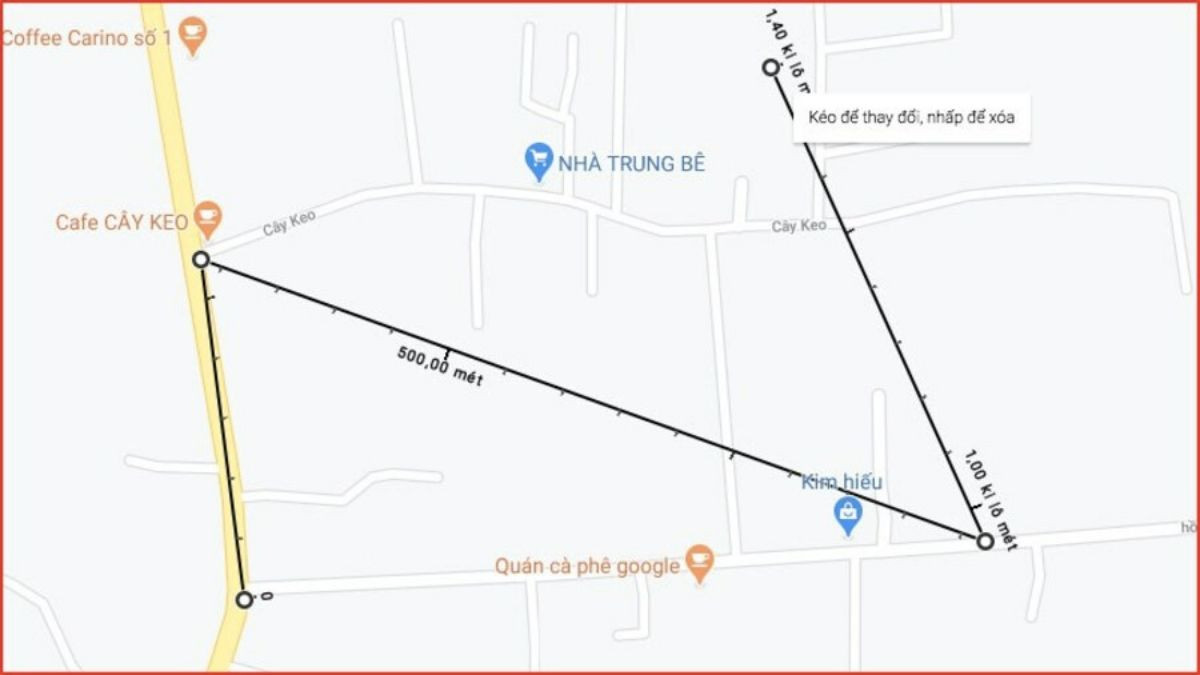 Giao diện Google Maps trên điện thoại với tính năng đo khoảng cách