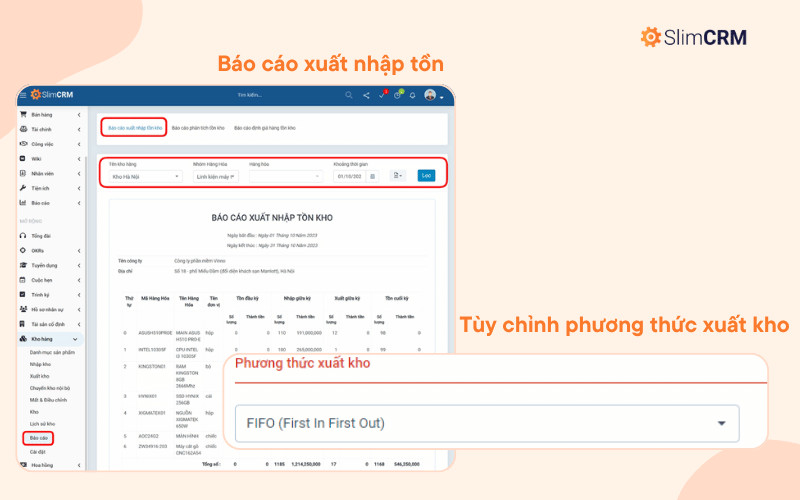 Giao diện phần mềm quản lý kho giúp tối ưu hàng tồn kho và vốn lưu động
