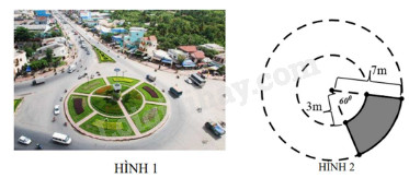 Hình ảnh bồn hoa hình quạt tròn trong bài toán ứng dụng thực tế công thức tính diện tích hình quạt