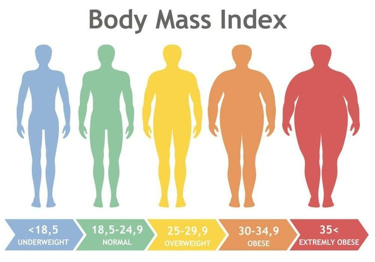 Hình ảnh minh họa các chỉ số cân nặng lý tưởng và nguy cơ béo phì qua BMI