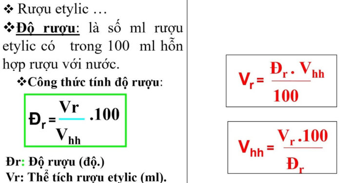Hình ảnh minh họa công thức tính độ rượu lớp 12