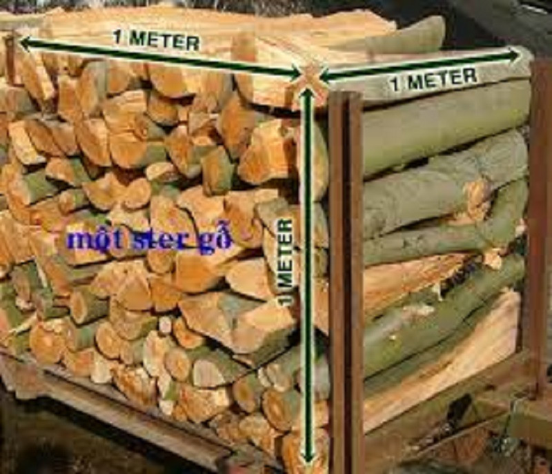 Hình ảnh một khối te gỗ với các khúc gỗ tròn nhỏ được xếp chồng lên nhau, thể hiện cách tính mét khối gỗ ước lượng