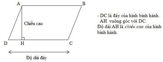 Hình bình hành ABCD với cạnh đáy DC và đường cao AH tương ứng