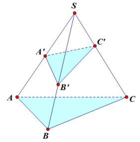 Hình chóp tam giác S.ABC với các điểm A', B', C' trên cạnh