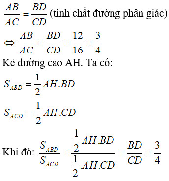 Hình minh họa đường phân giác và tỉ số diện tích