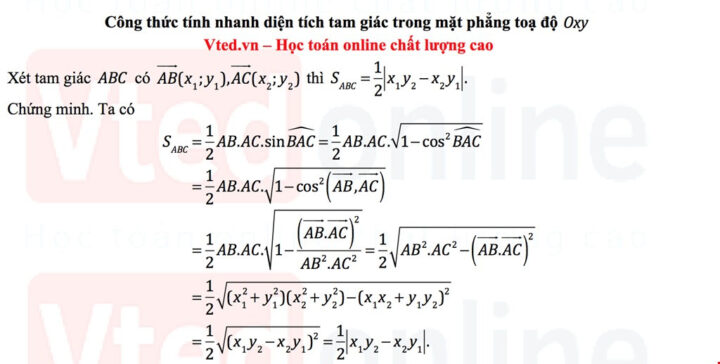 Hình minh họa tam giác ABC với các vector AB và AC trong mặt phẳng tọa độ, giúp tính diện tích tam giác trong mặt phẳng tọa độ